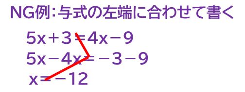 数学（方程式の途中式NG例）